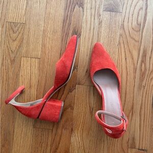 Rachel Comey block heel ankle strap point toe suede pumps size 7